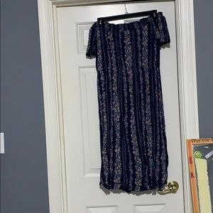 Flowery blue off the shoulder ankle length dress